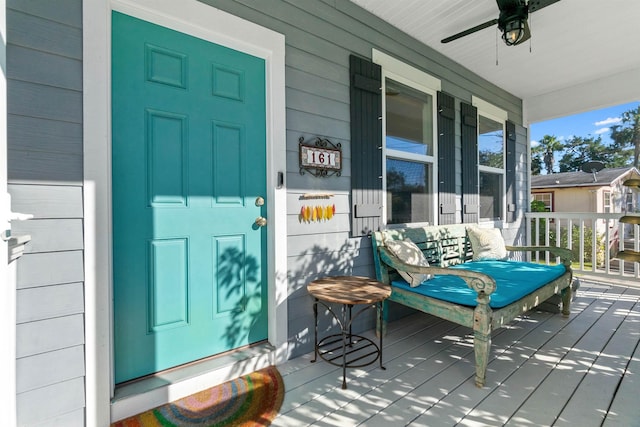 161 Blanco St, Saint Augustine, FL 32084 - property entrance featuring a ceiling fan and covered porch