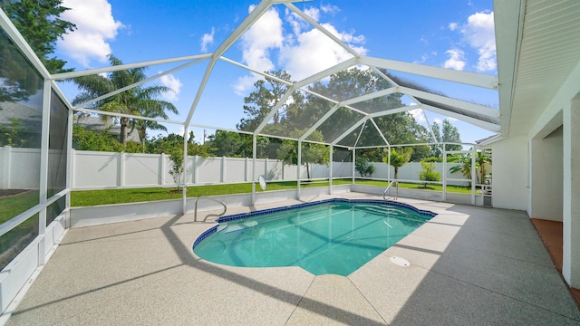 53 Pritchard Dr, Palm Coast, FL 32164 - view of swimming pool featuring a patio, a fenced backyard, and glass enclosure