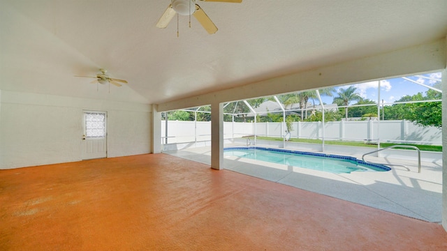 53 Pritchard Dr, Palm Coast, FL 32164 - view of pool with ceiling fan, a fenced backyard, and a patio area