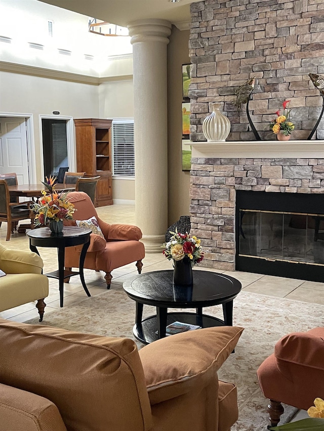 225 Old Village Center Cir Unit 4307, Saint Augustine, FL 32086 - tiled living room featuring ornamental molding and ornate columns