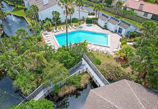 bird's eye view featuring a water view