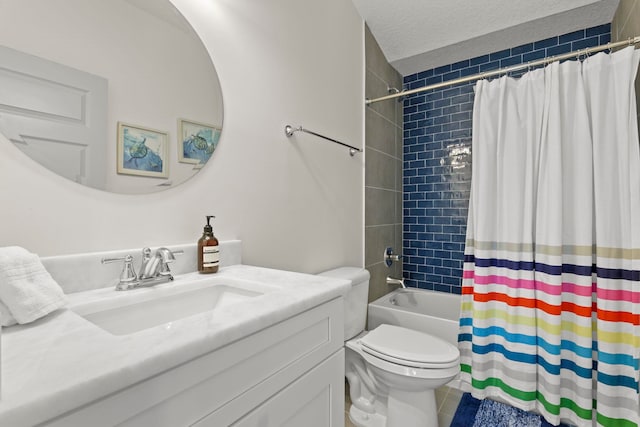 full bathroom with vanity, toilet, tile patterned flooring, and shower / bath combo