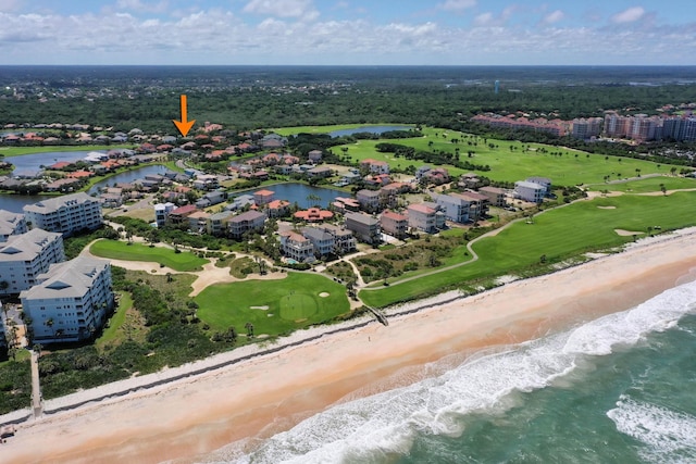 aerial view featuring a beach view and a water view