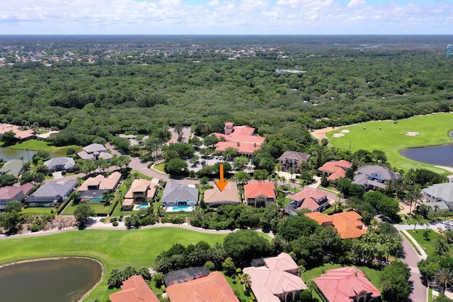 aerial view with a water view