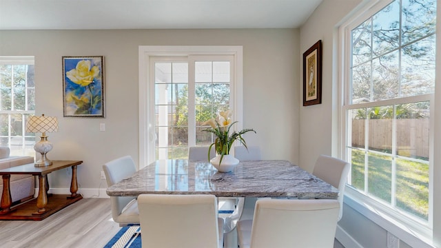 dining space featuring light hardwood / wood-style floors