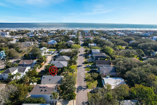 aerial view featuring a water view and a residential view