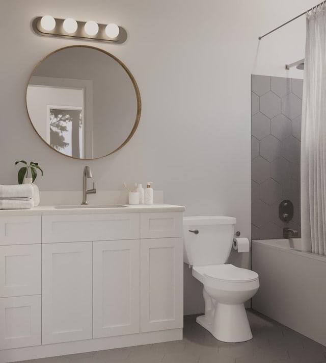 full bathroom with tile patterned floors, toilet, vanity, and tiled shower / bath