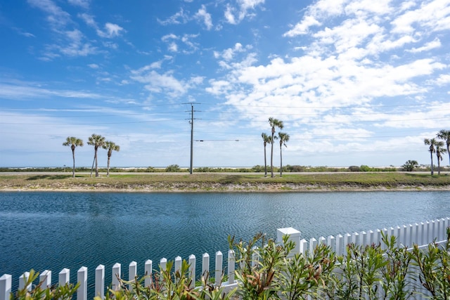 water view featuring fence