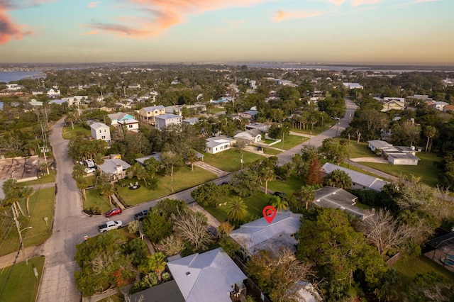 view of aerial view at dusk