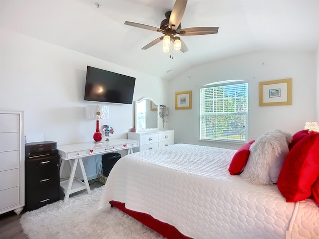 bedroom with vaulted ceiling and ceiling fan