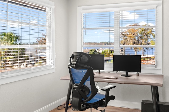 home office featuring hardwood / wood-style floors and a wealth of natural light