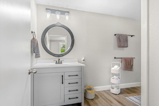 bathroom with wood-type flooring and vanity