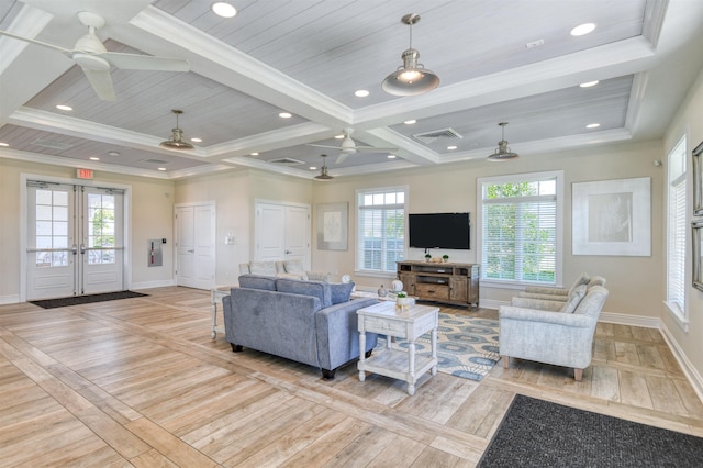 29 Turkey Trot Ct, Saint Augustine, FL 32095 - living area with visible vents, a ceiling fan, baseboards, and crown molding