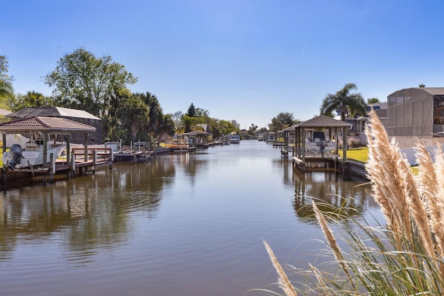 dock area with a water view