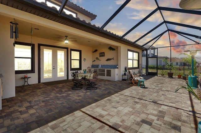 3 Menorca Way, Palm Coast, FL 32137 - view of patio / terrace with french doors, a lanai, and ceiling fan