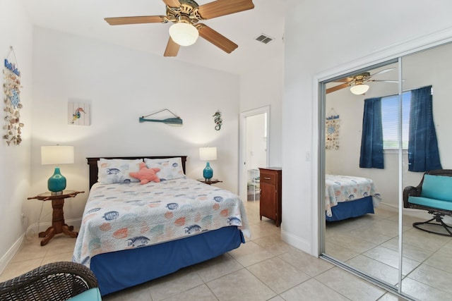 8961 A1A, Saint Augustine, FL 32080 - bedroom with a closet, light tile patterned floors, and a ceiling fan