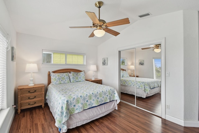 8961 A1A, Saint Augustine, FL 32080 - bedroom featuring lofted ceiling, a closet, wood finished floors, and a ceiling fan