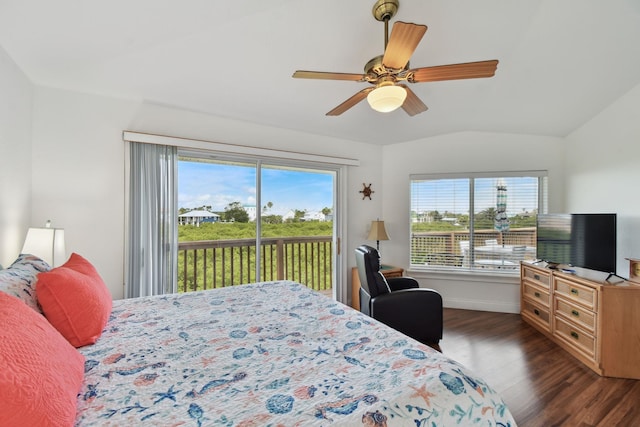 8961 A1A, Saint Augustine, FL 32080 - bedroom featuring access to outside, multiple windows, dark wood finished floors, lofted ceiling, and an office area