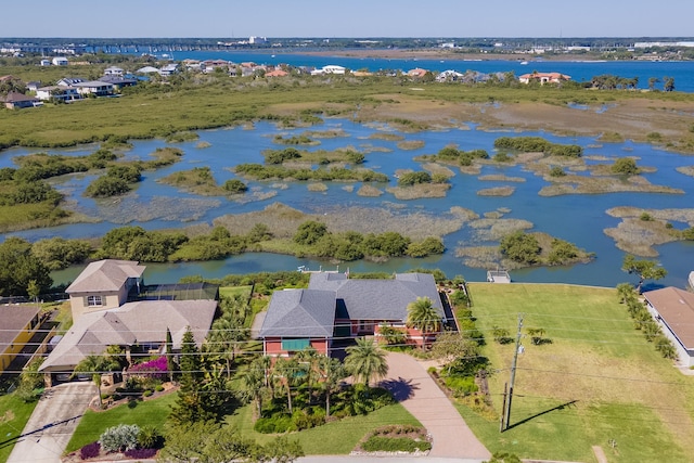 aerial view with a water view