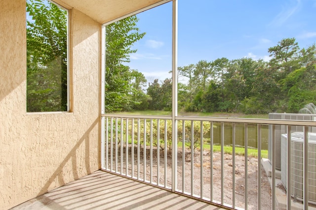 balcony featuring central air condition unit