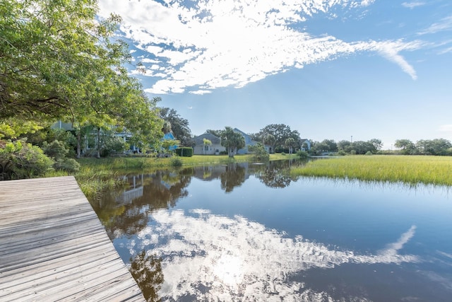 view of dock with a water view