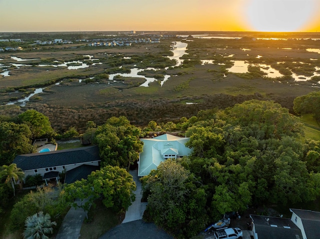 view of aerial view at dusk