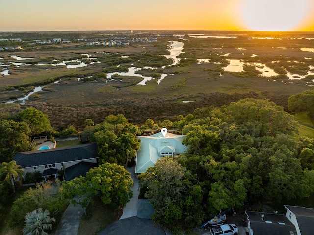 view of aerial view at dusk