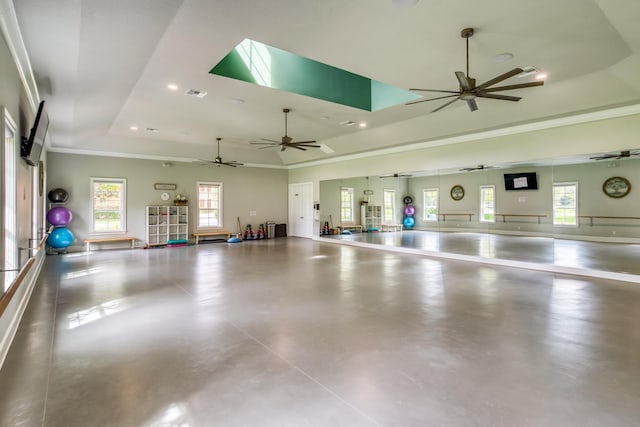 garage with recessed lighting, visible vents, and ceiling fan