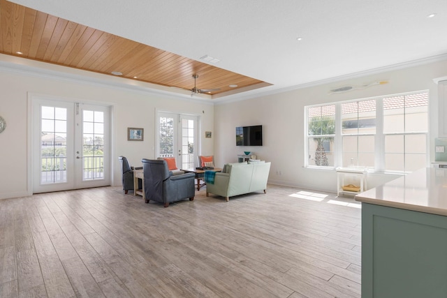 15 Cypresswood Dr, Palm Coast, FL 32137 - living area with french doors, light wood-style flooring, and a tray ceiling