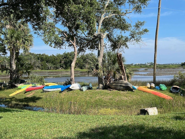 view of yard with a water view