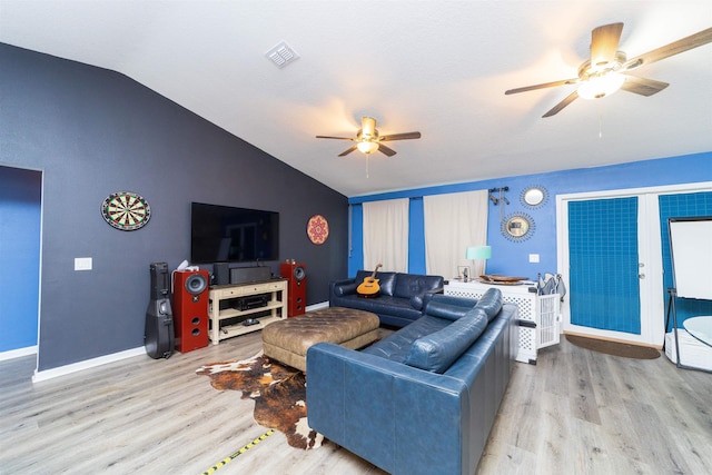 4420 Cedar Ford Blvd, Hastings, FL 32145 - living room featuring a ceiling fan, lofted ceiling, and wood finished floors