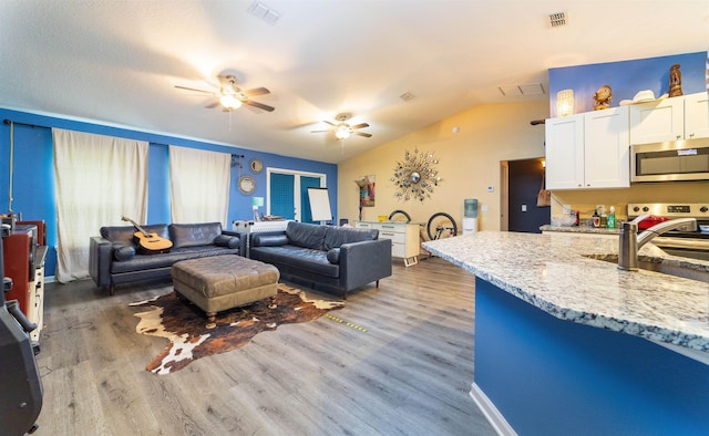 4420 Cedar Ford Blvd, Hastings, FL 32145 - living area featuring ceiling fan, wood finished floors, and lofted ceiling