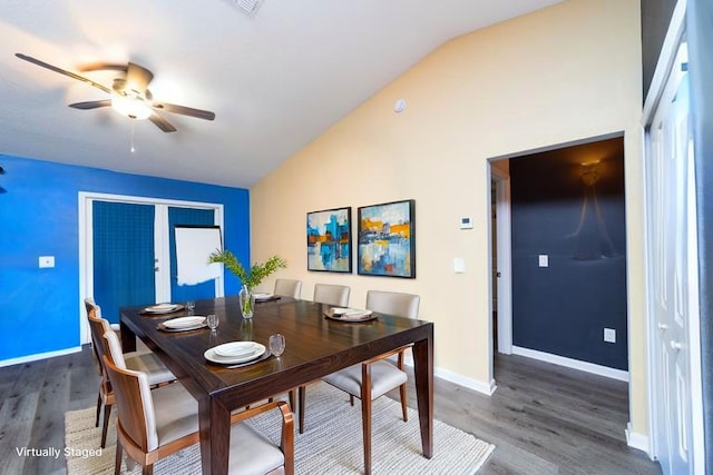 4420 Cedar Ford Blvd, Hastings, FL 32145 - dining room featuring vaulted ceiling, a ceiling fan, and wood finished floors