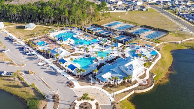 bird's eye view featuring a water view