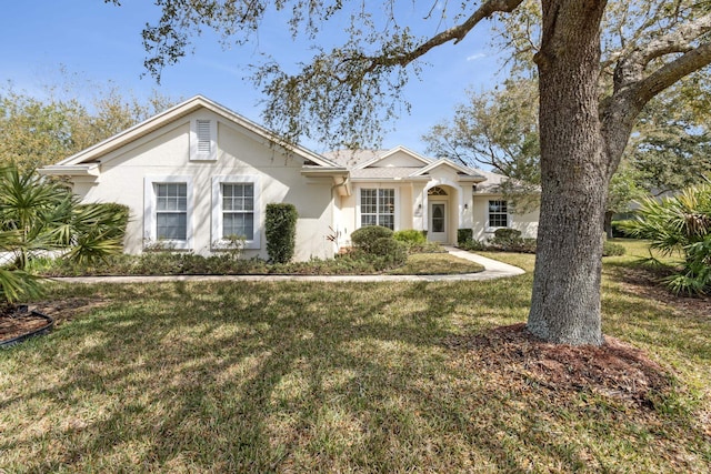 view of front of house with a front lawn and stucco siding