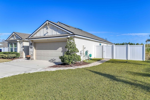 view of home's exterior featuring a garage and a lawn