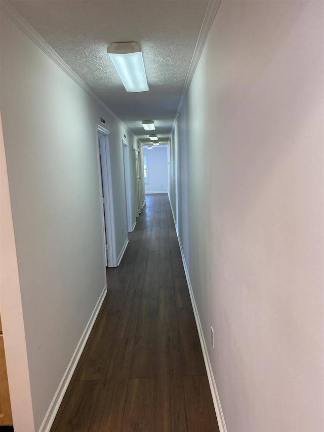 5961 S A1A, Saint Augustine, FL 32080 - corridor with a textured ceiling, dark wood-style flooring, and crown molding