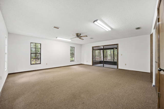 spare room featuring a wealth of natural light, carpet floors, and a textured ceiling