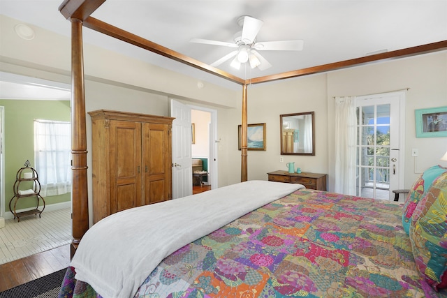 7 Cincinnati Ave, Saint Augustine, FL 32084 - bedroom with access to exterior, hardwood / wood-style flooring, and a ceiling fan