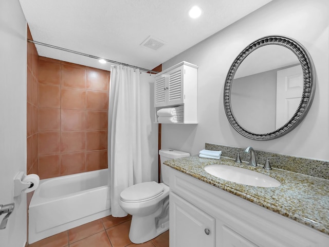 850 A1A Beach Blvd Unit 74, Saint Augustine Beach, FL 32080 - bathroom with tile patterned floors, vanity, shower / bathtub combination with curtain, and recessed lighting