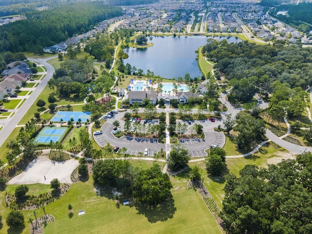 aerial view with a water view