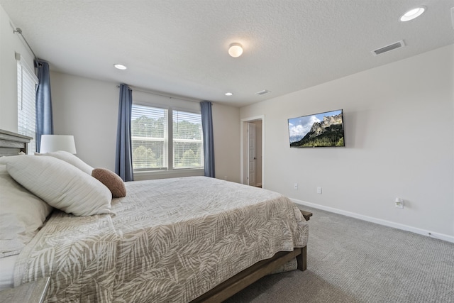 bedroom featuring carpet floors and a textured ceiling