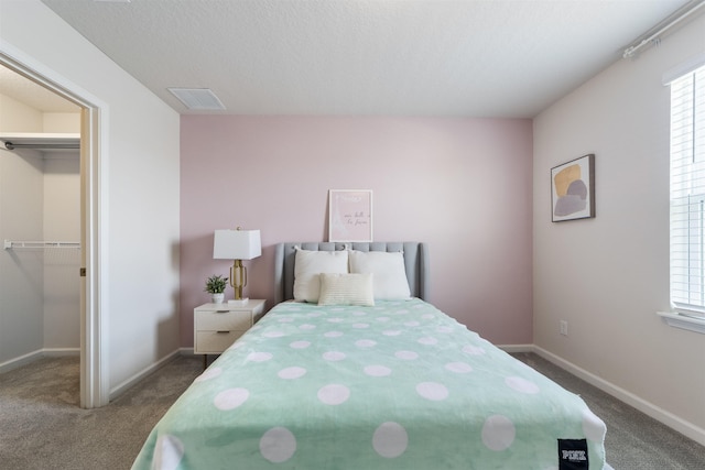 carpeted bedroom with a spacious closet and a closet