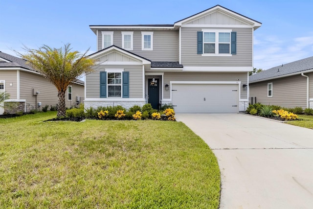 craftsman house featuring a garage and a front yard