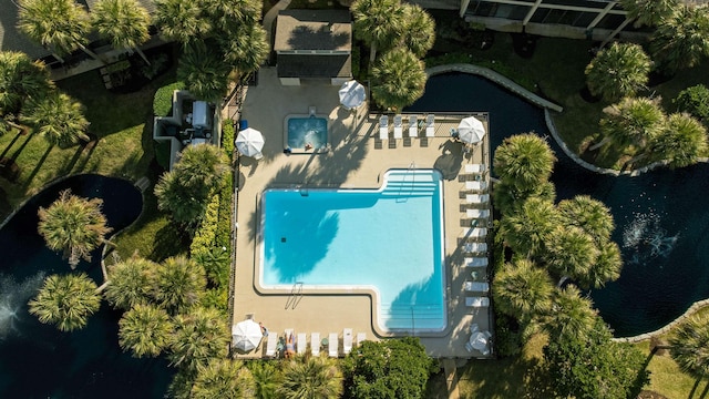 aerial view with a water view