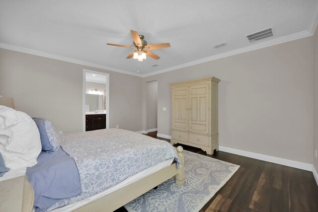 2790 Las Calinas Blvd, Saint Augustine, FL 32095 - bedroom featuring dark wood finished floors, baseboards, ornamental molding, a ceiling fan, and ensuite bath