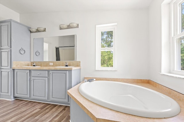 10160 Ebert Ave, Hastings, FL 32145 - full bathroom with a bath, double vanity, and wood finished floors