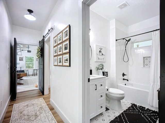 8975 Reid Packing House Rd, Hastings, FL 32145 - full bathroom featuring vanity, shower / bathtub combination with curtain, and wood finished floors