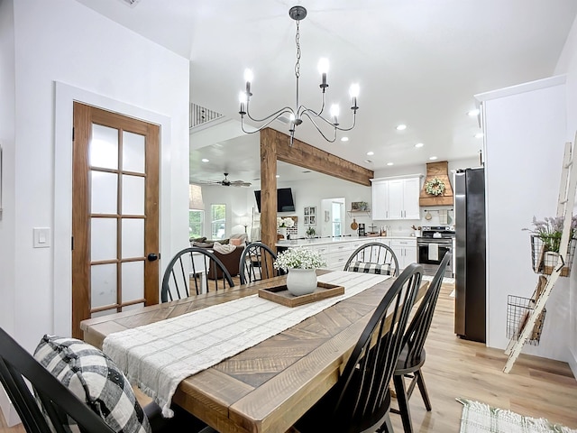 8975 Reid Packing House Rd, Hastings, FL 32145 - dining space with light wood-style floors, recessed lighting, a chandelier, and ceiling fan