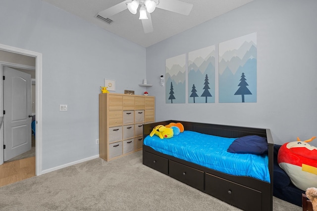 bedroom featuring carpet and ceiling fan